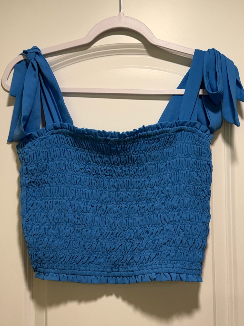 Altar'd State Bright Blue Smocked Tie-Shoulder Crop Top